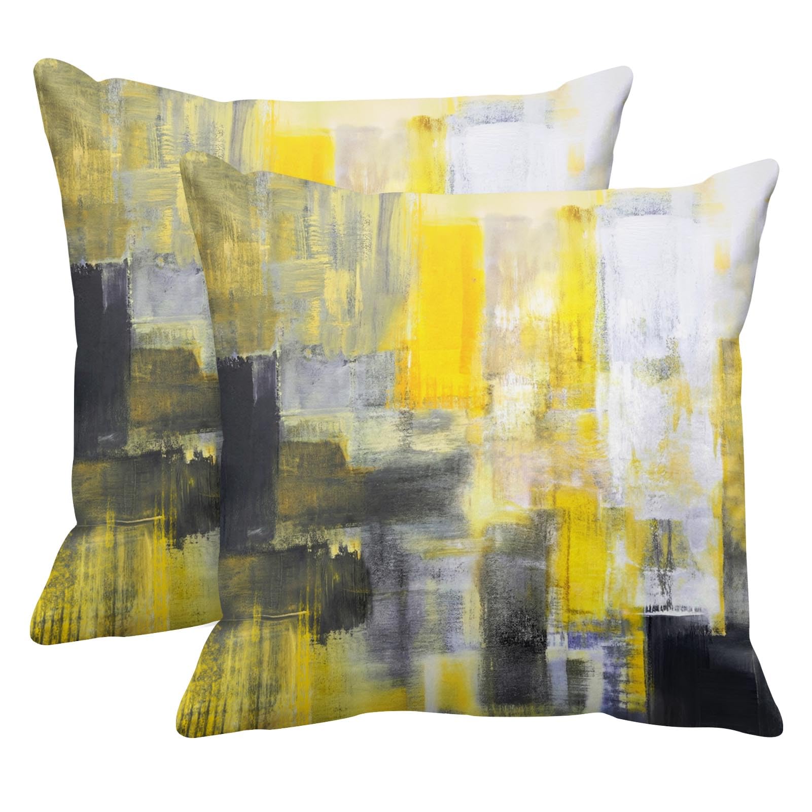 Emvency Set of 2 Yellow White and Black Throw Pillow Covers Modern Abstract Painting Decorative Pillow Cases Home Decor Standard Square 20x20 Inches