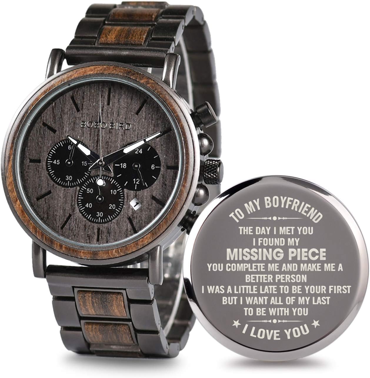 Engraved Wooden Watch for Boyfriend My MAN Fiancé Husband Customized Personalized Wood Watches for Men Birthday Anniversary Personalized Watch