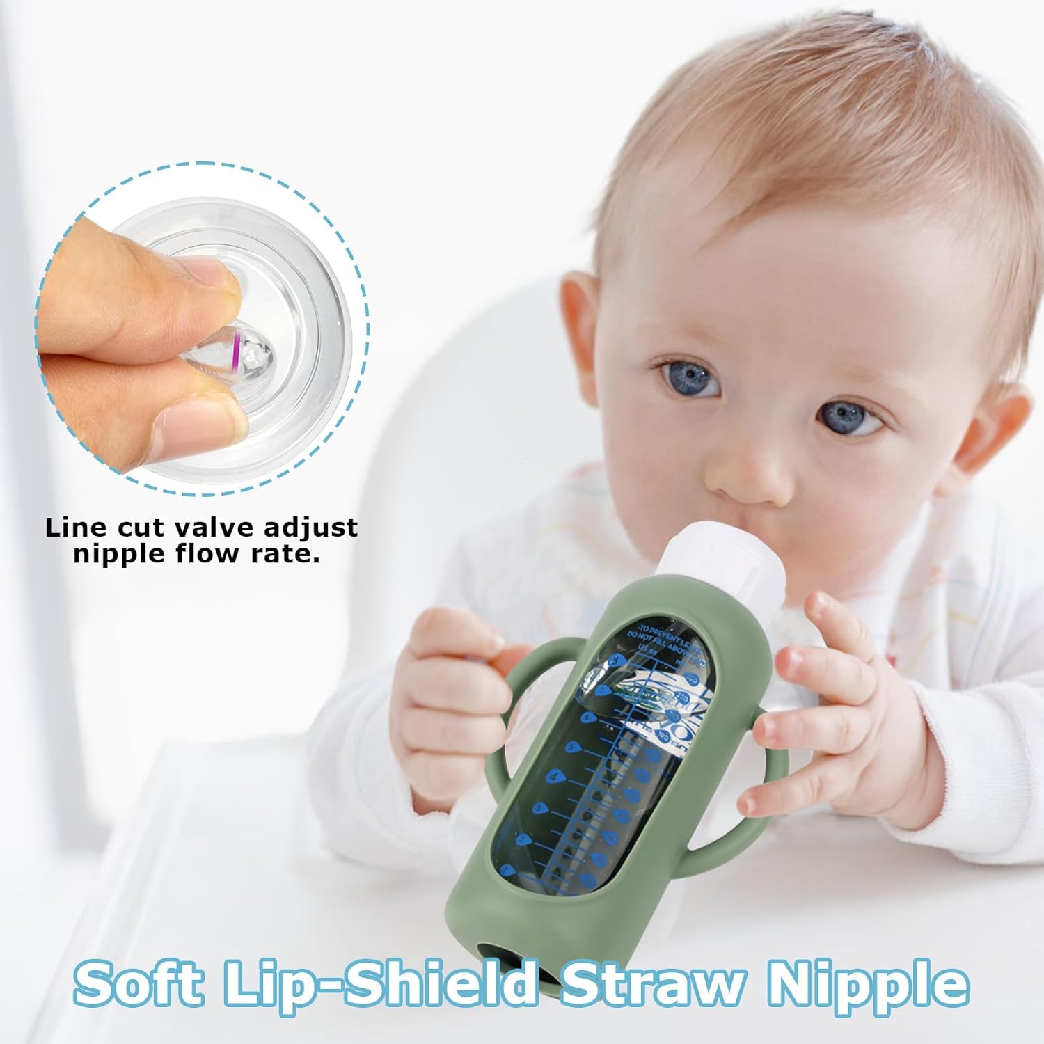 Sippy Straw Cup Conversion Kit with Silicone Sleeves for Dr. Brown's Narrow Glass Baby Bottle 8oz,Weighted Straw Replacement Kit with Soft Sippy Spout and Handle,6m+,Set of 3 - Image 8