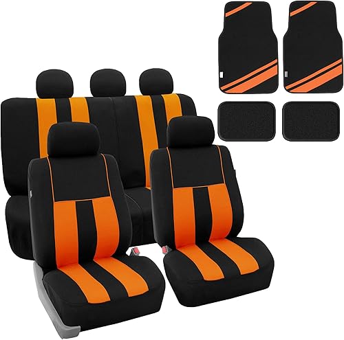 FH Group Juego completo de fundas de asiento de automóvil a rayas llamativas, compatibles con bolsa de aire y listas para separar con alfombrillas