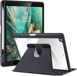 Ztotop Rotating Case for iPad 10.2 Inch 9th / 8th / 7th Generation (2021/2020/2019), 360° Rotating case with Pencil Holder & Clear Transparent Back, Slim Smart Cover with Auto Wake/Sleep, Black