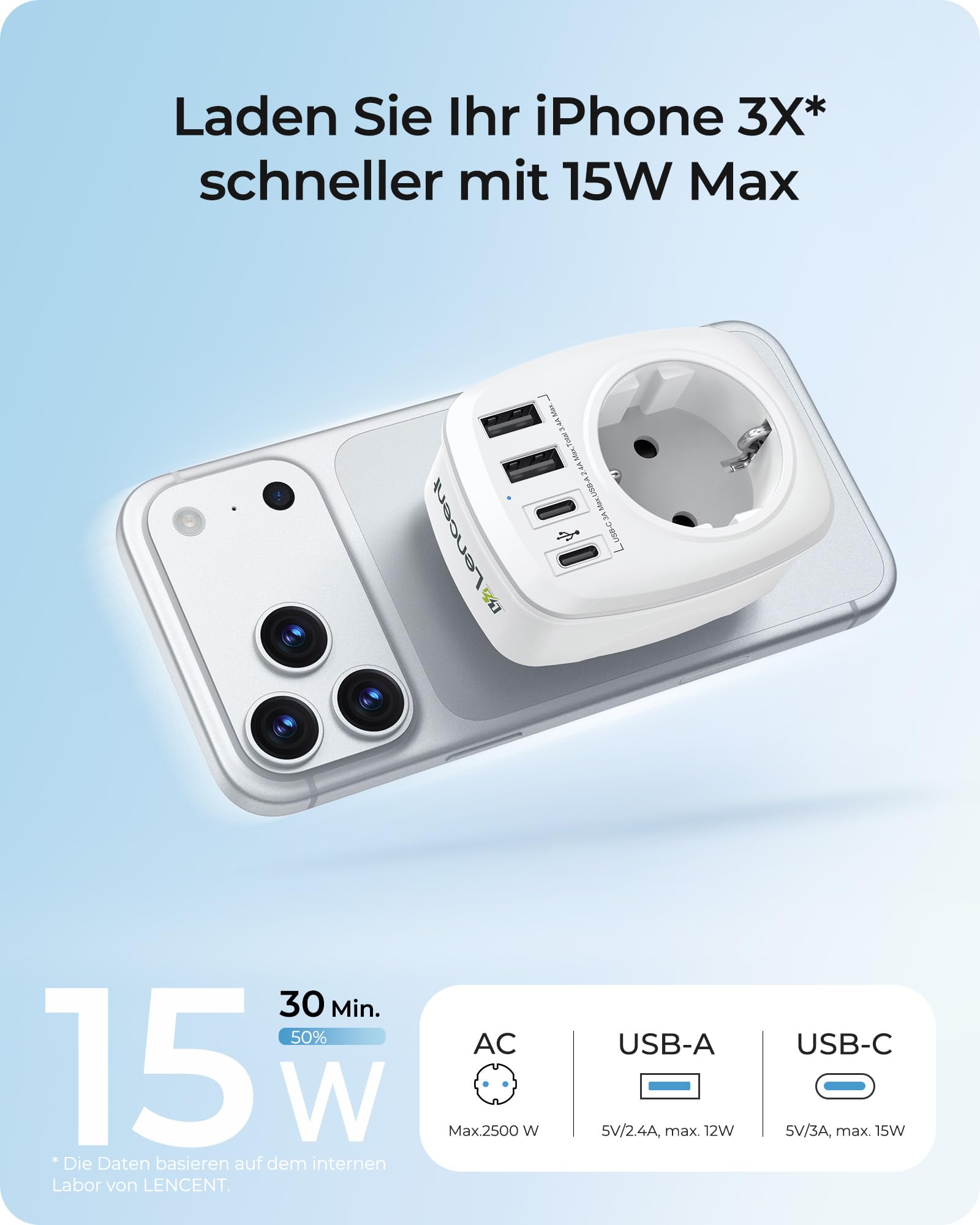 LENCENT Adapter Italien Reiseadapter Netzadapter, EU auf IT Stecker - Image 4