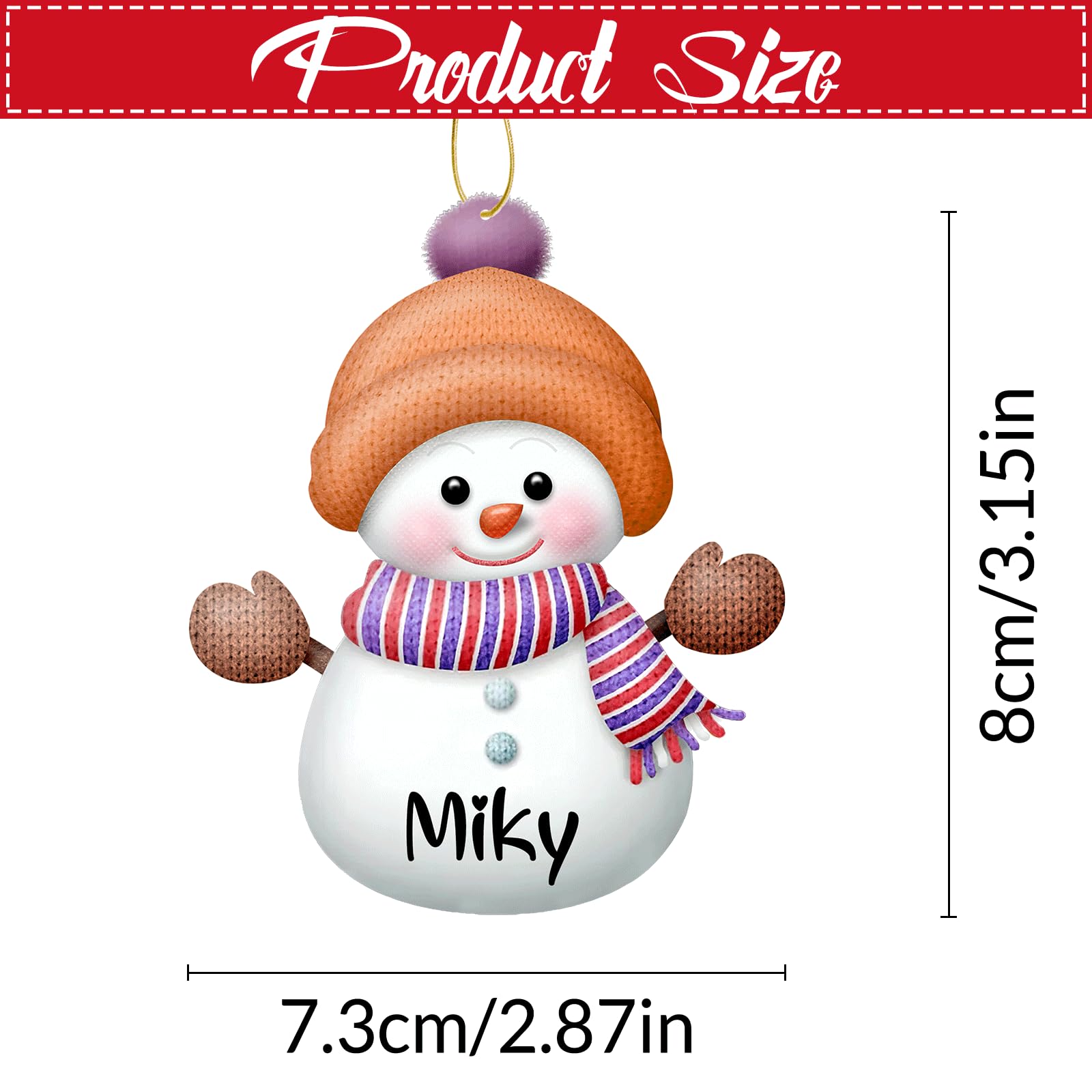 Ornement De Noël Personnalisé Famille Bonhomme De Neige En Voiture - Boule Verre 8 Cm, Prénom Personnalisé