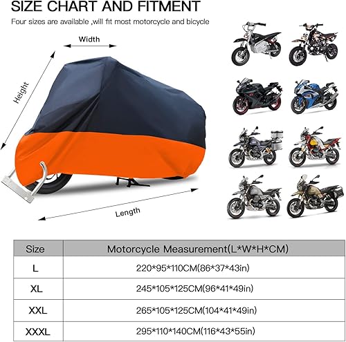 Miniatura 7 de Rich Choices Funda de motocicleta de 96 pulgadas, impermeable, protección solar al aire libre, duradera con agujeros de bloqueo y bolsa de
