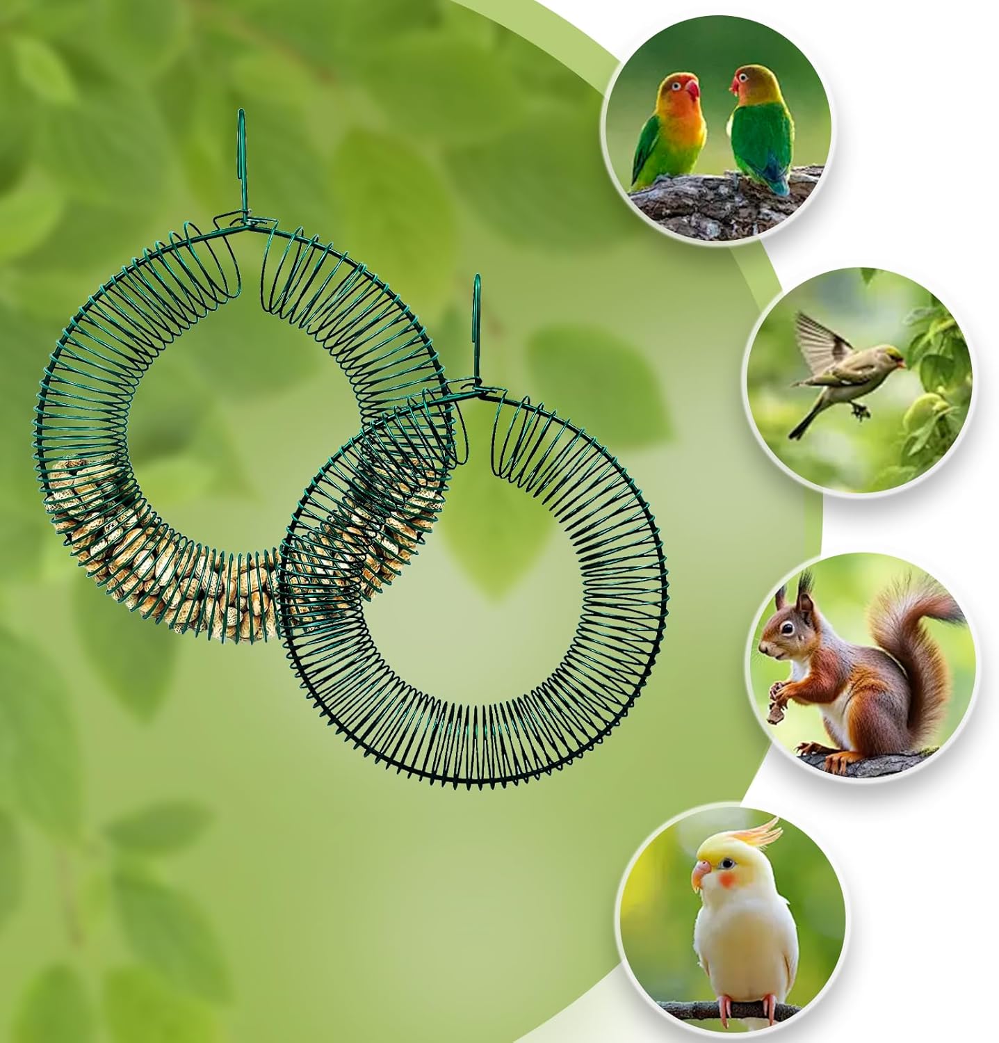2 Pack Peanut Bird Feeder, Hanging Feeder Round Metal Whole Wild Bird Feeder with Hanging Hook for Outdoor Birds and Squirrels Feeding Rust & Proof