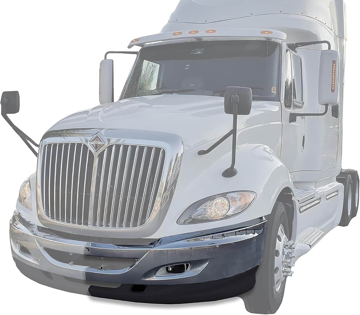 KOZAK PLASTIC Bumper With Fog Lights Holes & Chrome Trim (Left Driver Side) Compatible with International Prostar Trucks PLUS Logo, 2x Wipers, License Plate Frame and Vest