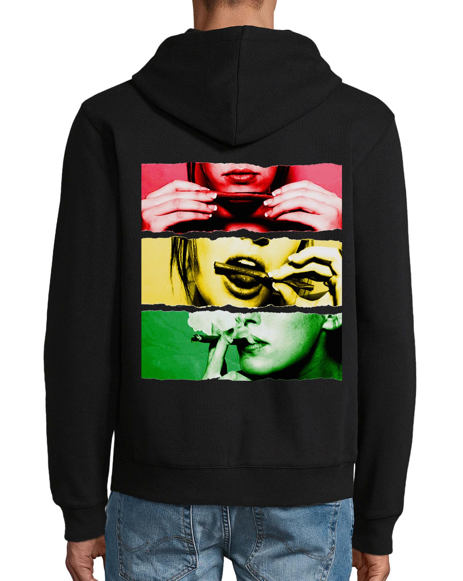 Girl Rolling A Blunt Art Reggae Felpa con cappuccio in misto cotone con cerniera nera