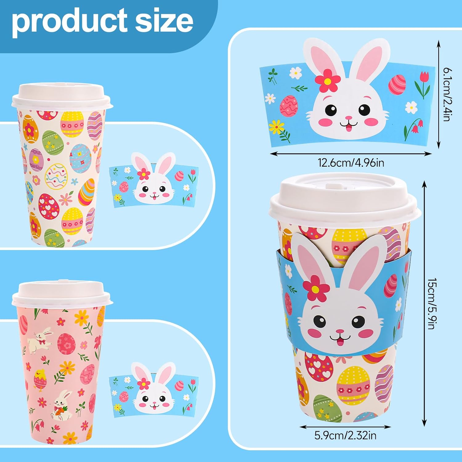 50 pack easter disposable coffee cups 16 oz with lids and sleeves colorful bunny egg paper pastel drinking cups for easter spring party supplies easter bunny