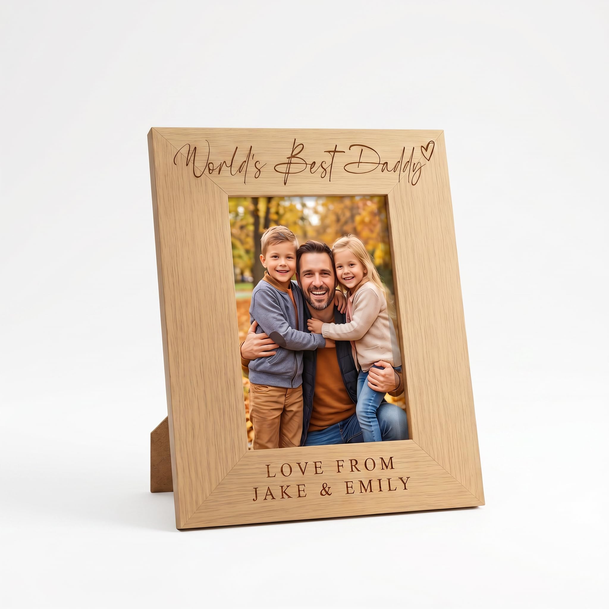 World's Best Daddy Personalised Photo Frame Gift, Oak Finish, Wood, 6x4 Inches, Laser Engraved, Father's Day, Birthday or Christmas Wall Mount or Freestanding