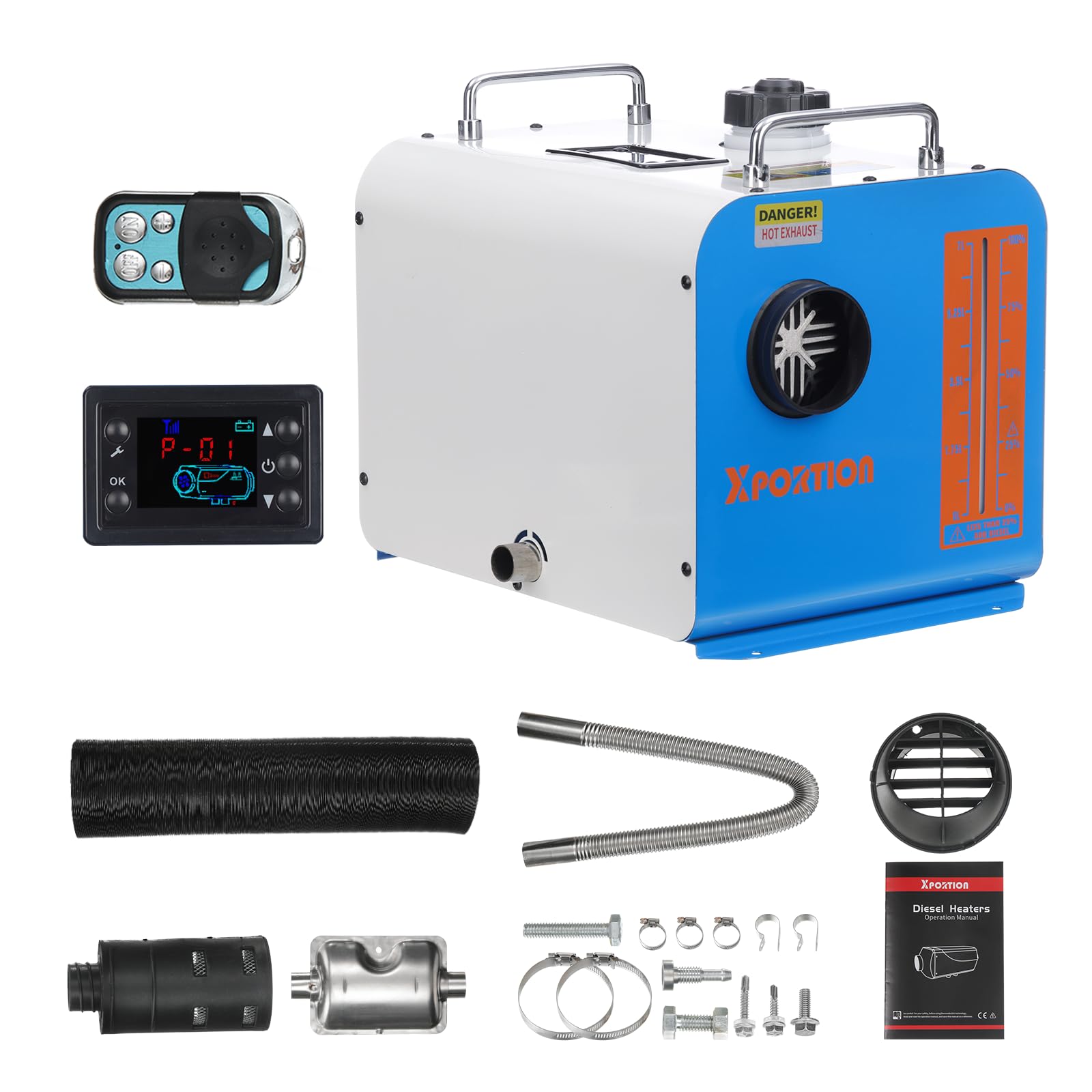 Riscaldatore diesel 8.3KW, riscaldatore d'aria blu portatile 12V/24V/220V, riscaldatore diesel all-in-one con telecomando e pannello LCD di controllo per auto, camion, camper e uso interno