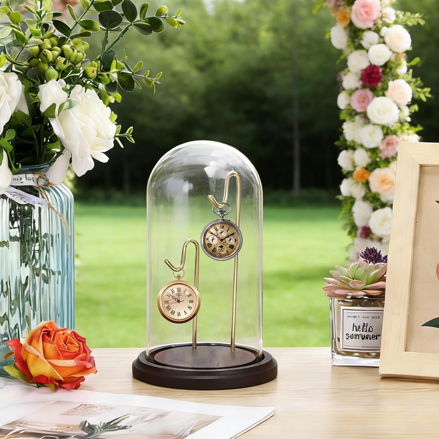 JUXYES Clear Glass Pocket Watch Display Dome Case with Base, 4x8 Inches