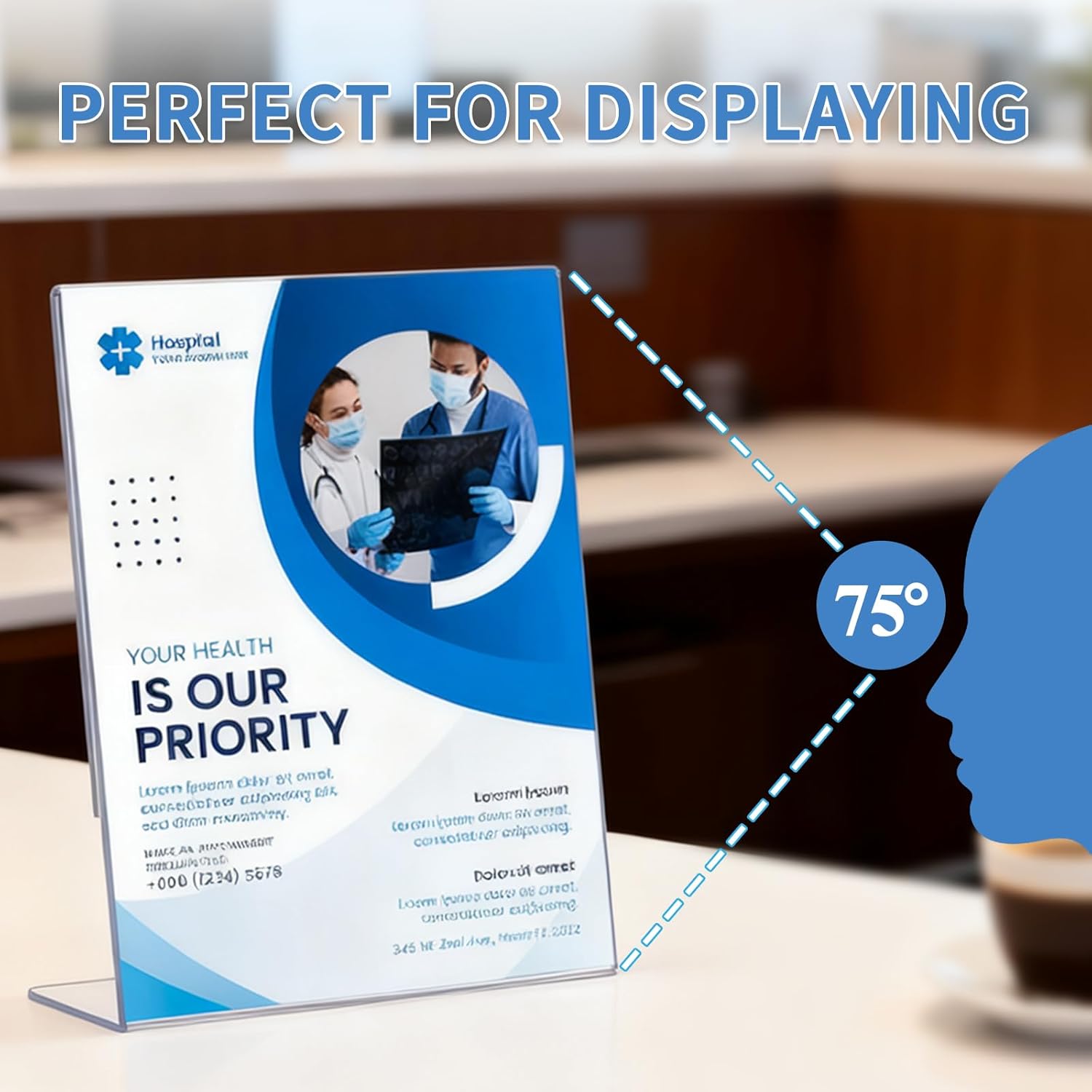 8.5x11 Clear Acrylic Sign Holders (12 Pack), Vertical L-Shaped Tabletop Stands for Menus, Office Documents & Restaurant Signs