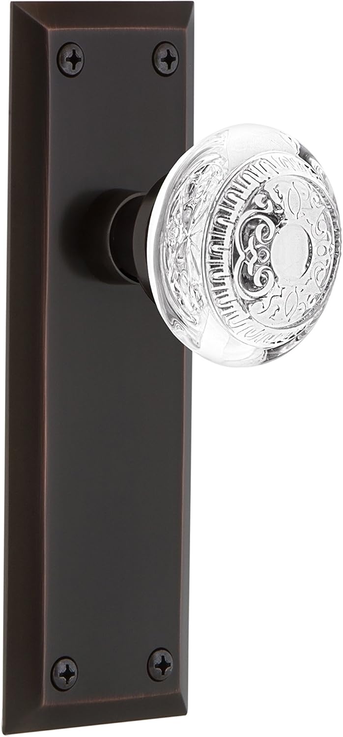Nostalgic Warehouse 750286 Passage New York Plate with Crystal Egg and Dart Knob, 2.375", Timeless Bronze