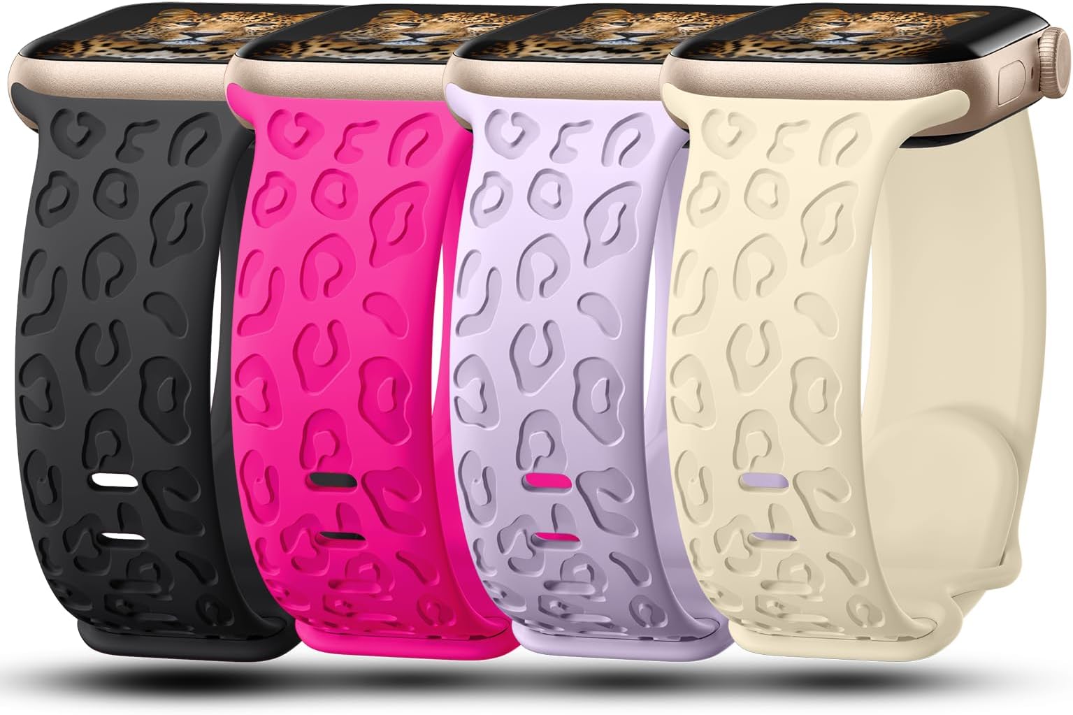 CreateGreat Engraved Bands Compatible with Apple Watch Band 45mm 44mm 42mm 41mm 40mm 38mm, Leopard Flower Boho Pattern Soft Silicone Strap Compatible with iWatch Series 8 7 6 5 4 3 2 1 SE, Women Men