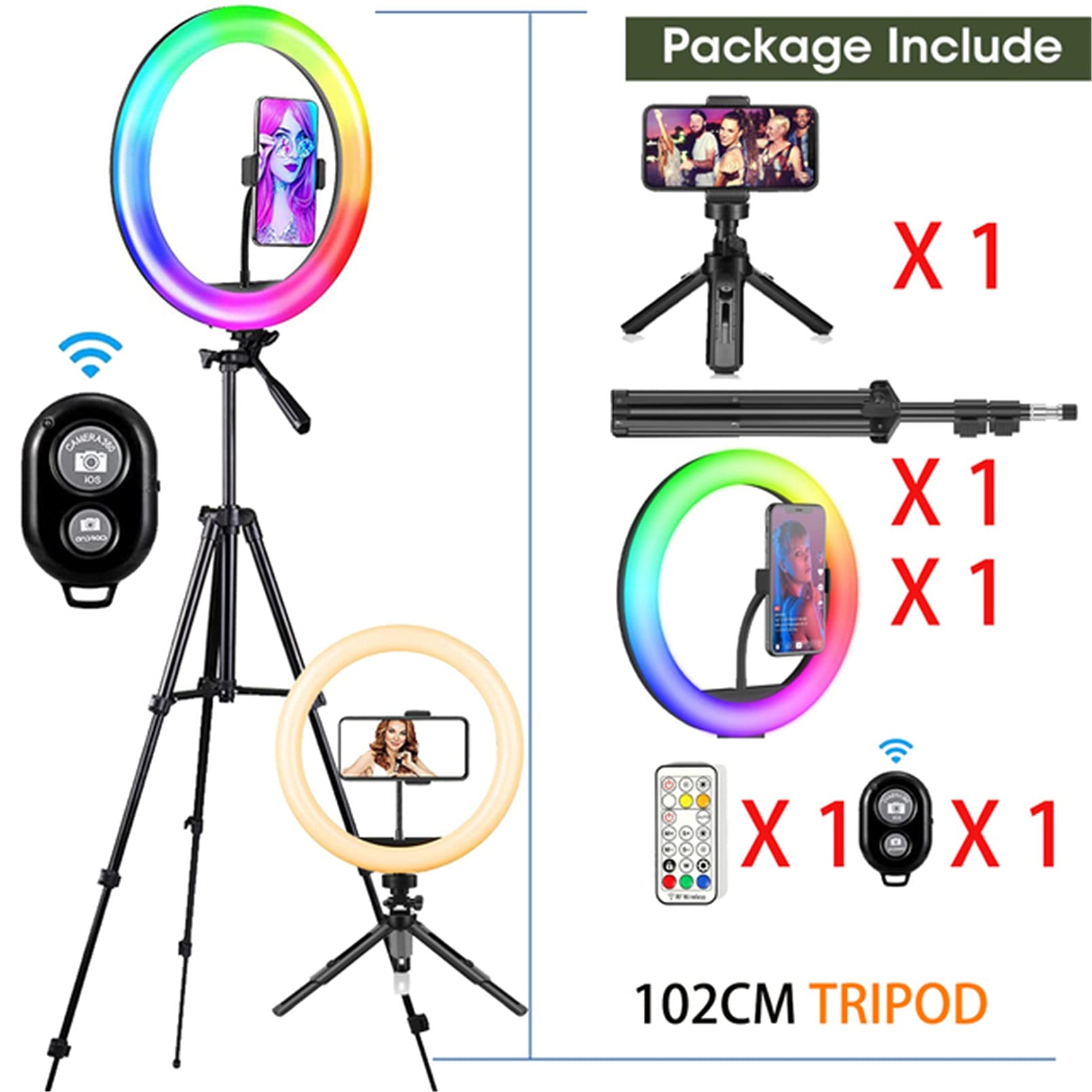 HMTE Selfie Soft Ring Light RGB con treppiede di riempimento LED RingLight Phone Photography Rim Light Live Video Shoot Makeup Circle Lamp