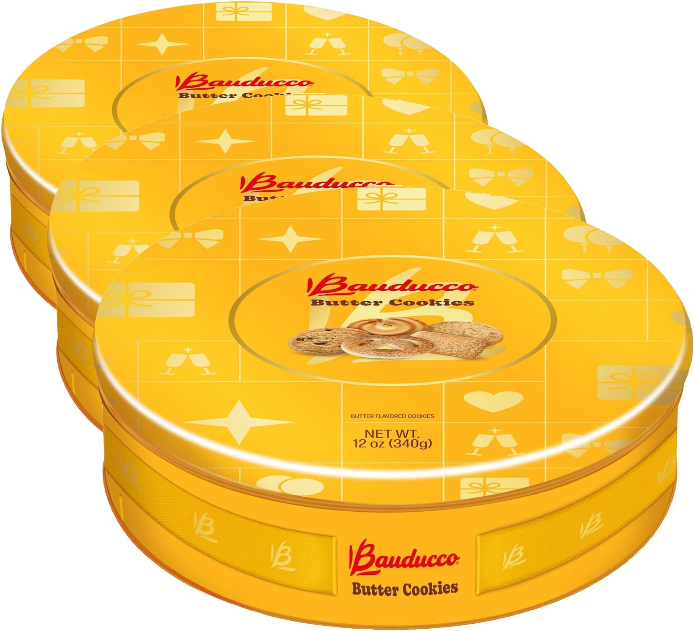 Bauducco Butter Cookies Tin - Convenient Sorted Butter Cookies in a Tin - Delicious Sweet Snack or Gift - 12 oz. (1 Tin) (Pack of 3)