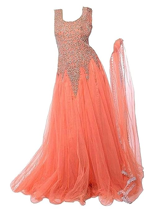 Buy Mahavir Fashion Girls Soft Net Orange Embroidered Long Gown For Parties And Wedding 6 12 Yrs At Amazon In