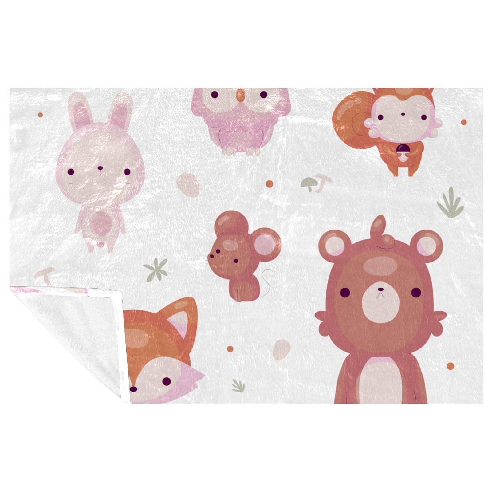 Couverture douce dessinée à la main plaid motif animaux de la forêt haut de gamme