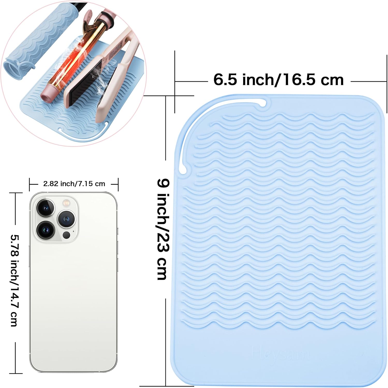 Heysam Silicone Mat for Hair Tools Curling Iron Mat, Flat Iron Mat Heat Resistant for Hair Straightener and Hair Curlers Hot Tools Curling Irons Pad Mat, Blue