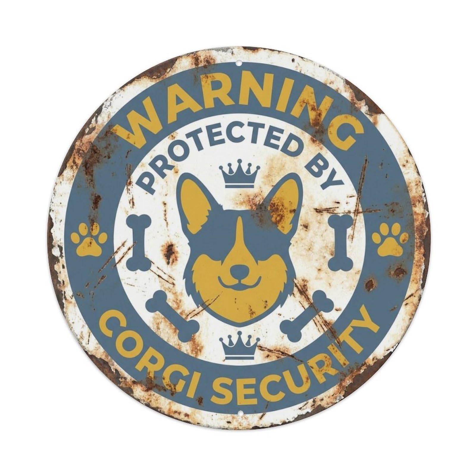 Corgi Dog Security Warning Slate Mustard Metal Tin Sign
