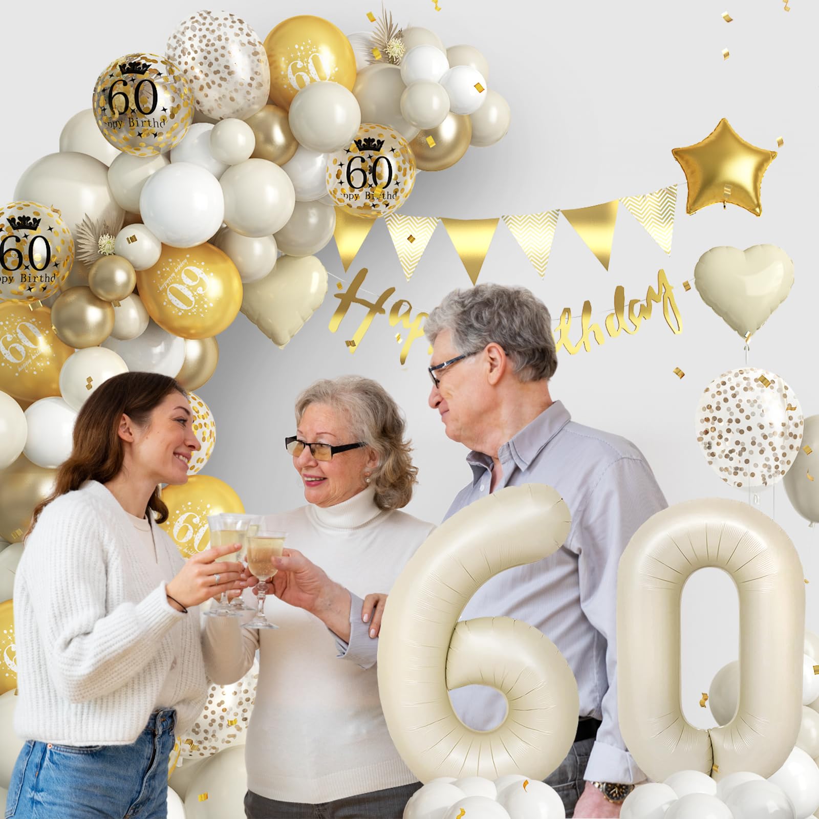 Amazon.co.jp: 60歳の誕生日デコレーションサンドホワイトゴールド、60