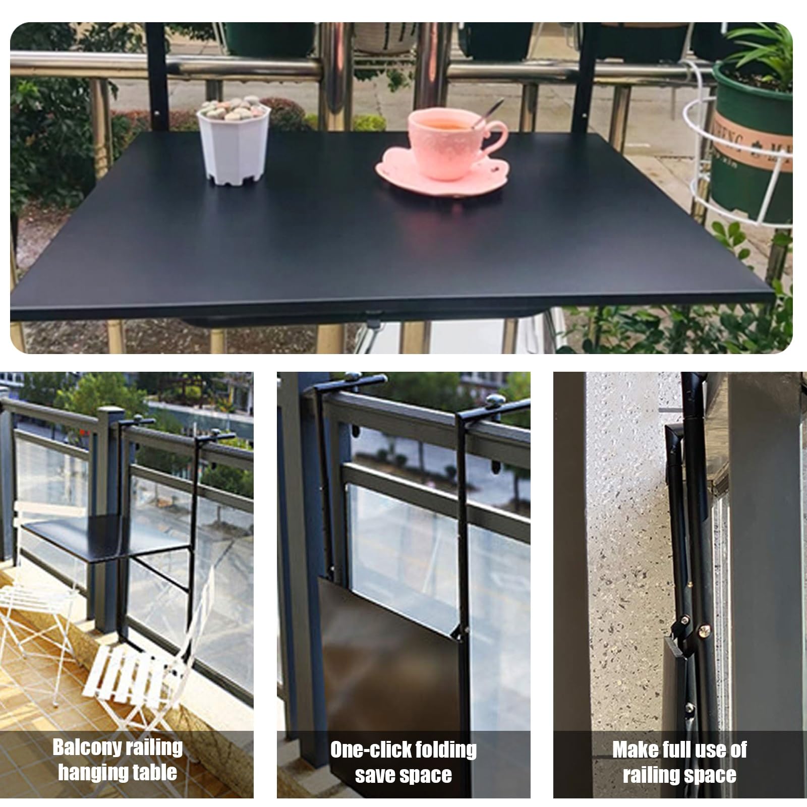 Tavolo for Ringhiera da Balcone,Tavolo salvaspazio,Tavolo sospeso da Balcone con Altezza Regolabile a 4 velocità,Tavolo da Balcone salvaspazio,Resistente alle intemperie(White)