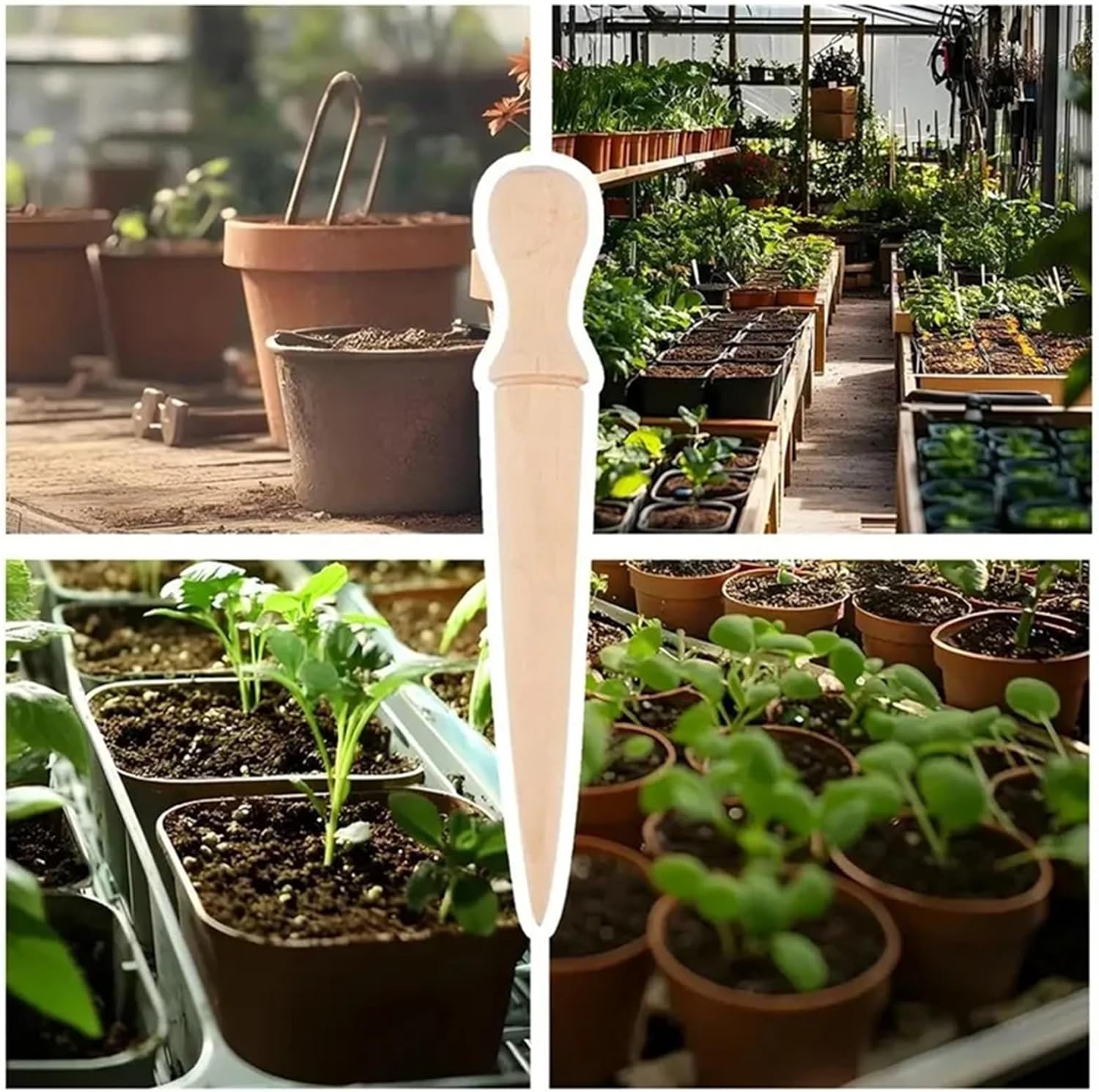 Hand Seed Spreader 2 Pcs Garden Dibber Tool, Ergonomic Hole Punch for Wood Sowing & Planting