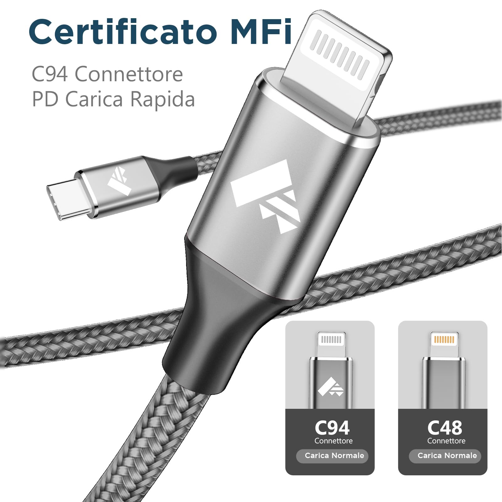 Aioneus Cavo iPhone USB C 1.8M Cavo Lightning Nylon Tipo C Filo Caricabatterie iphone Carica Rapida Caricatore per iPhone 14 13 12 11 Pro Max XS XR X 8 7 6 Plus iPad Airpods