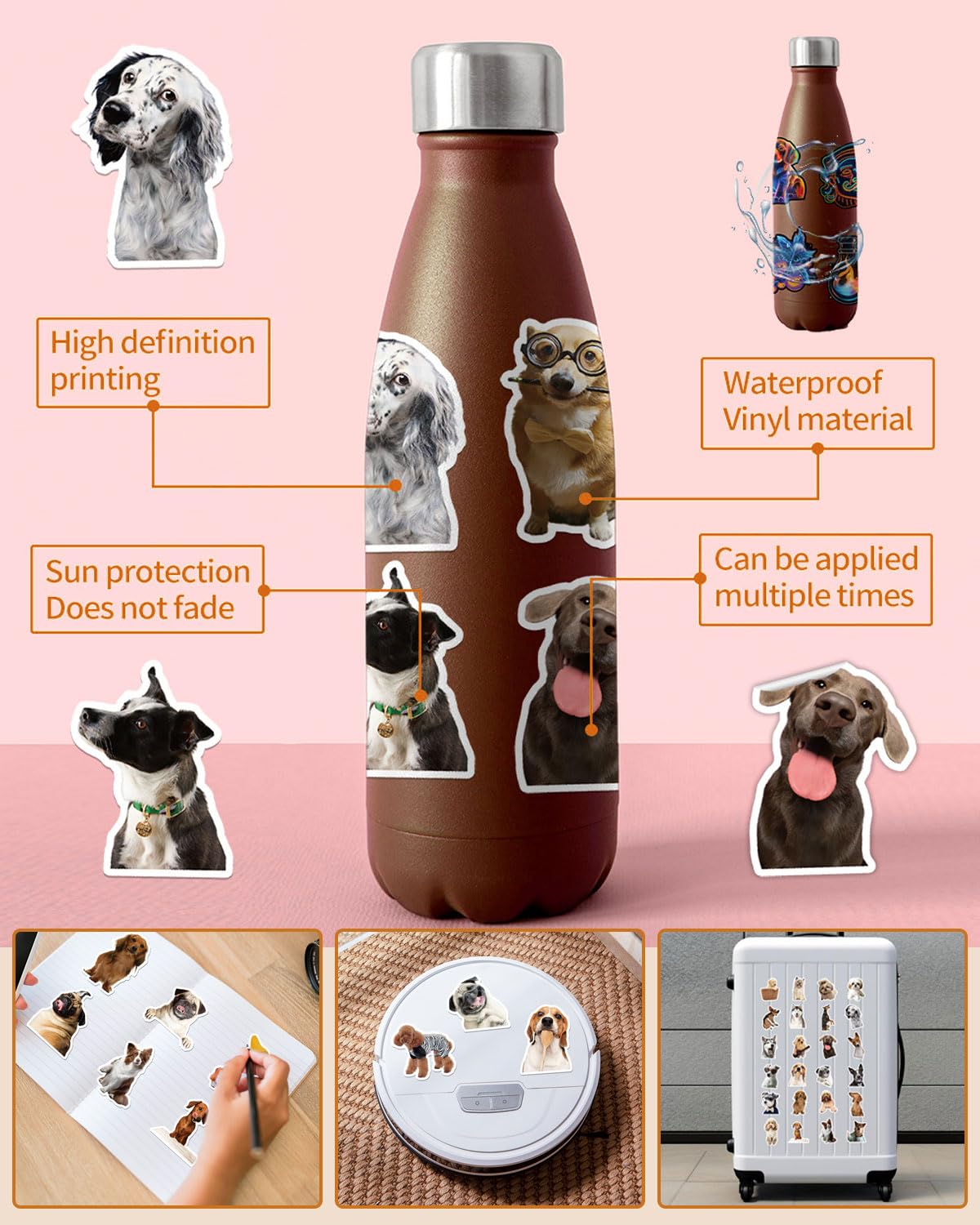Set di adesivi divertenti, 50pcs simpatici adesivi per cani,adesivi in vinile impermeabili,decalcomanie estetiche per gli amanti dei cani,bottiglia d'acqua,album di ritagli