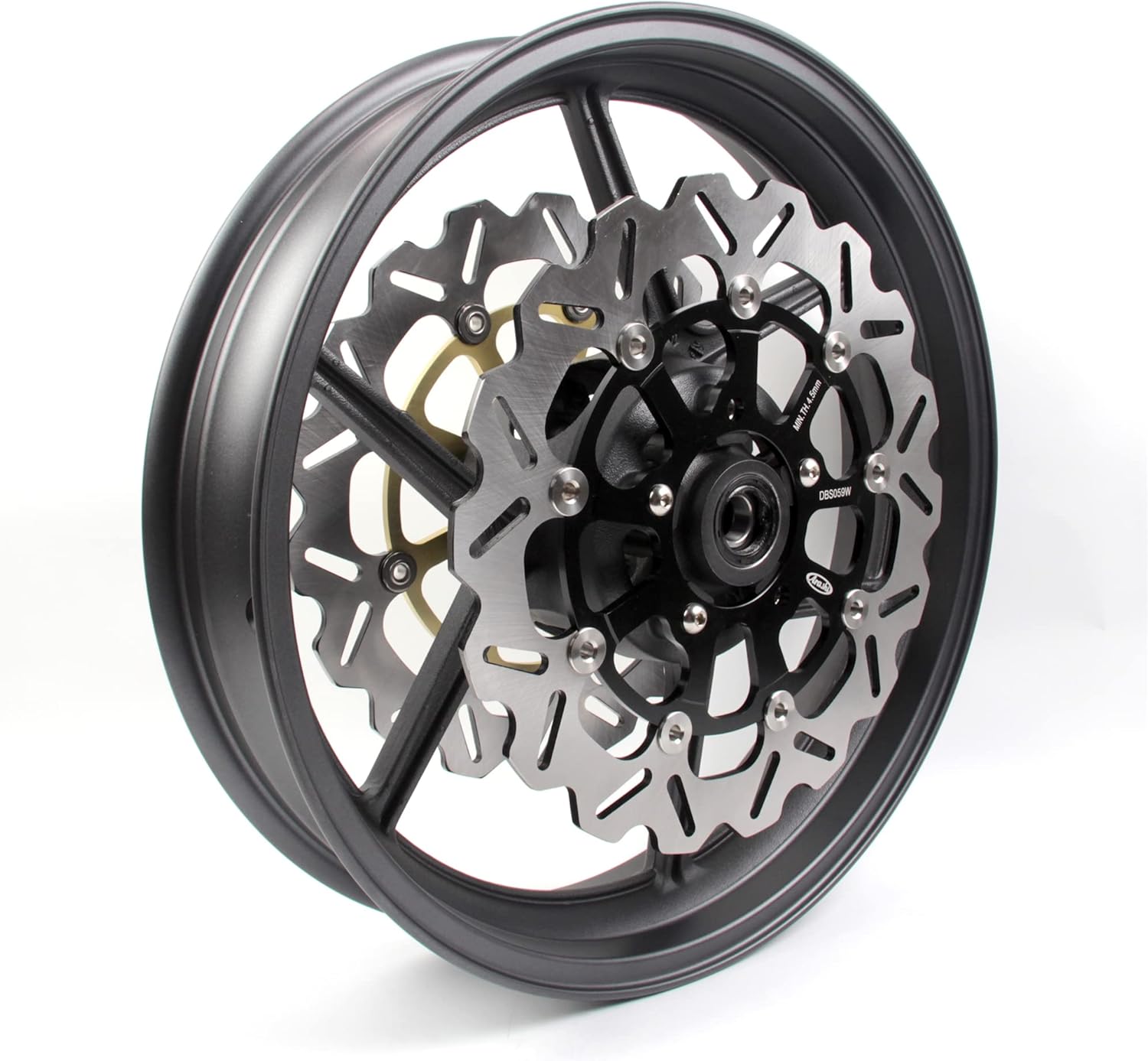 Matte Black Front Wheel Rim and Brake Discs Rotors Compatible with Kawasaki Z800 2013-2016, Z1000 2014-2020, Motorcycle Replacement Accessories Parts