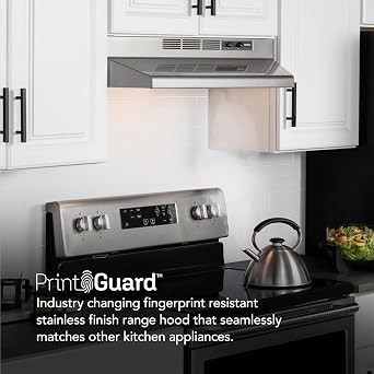 Broan-NuTone 30-Inch Fingerprint Resistant Convertible Under-Cabinet Range Hood, 230 Max Blower CFM, 30, Stainless Finish with PrintGuard