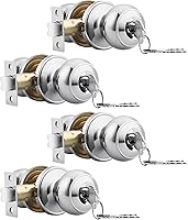 Vista 10 de Probrico (Paquete de 6) Perillas de puerta de entrada redondas de níquel satinado con llave, manijas de puerta interior/exterior para dormitorio