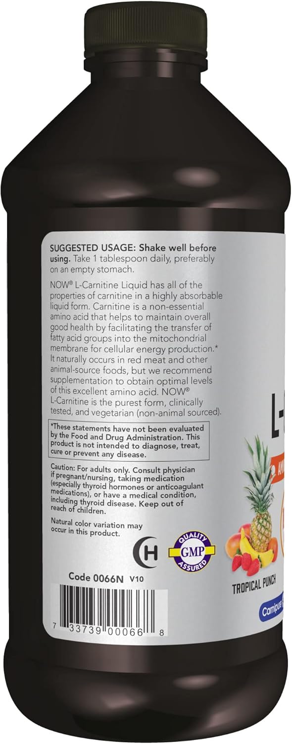 NOW Sports Nutrition, L-Carnitine Liquid 1,000 mg, Highly Absorbable, Tropical Punch, 16-Ounce : Health & Household