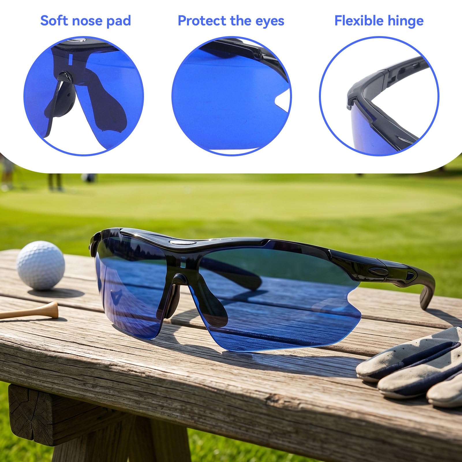 HERCHR Gafas localizadoras de pelotas de golf con lentes azules y bolsa de almacenamiento