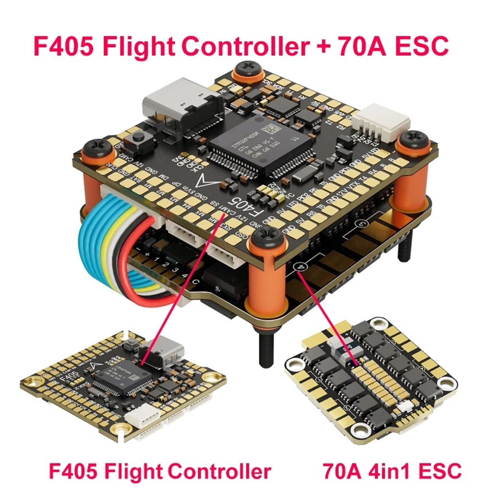 30,5x30,5mm Flight Controller ESC Stack für RC-Drohne | Flugsteuerung und ESC-Stack aus Metall für RC-Drohnen und Flugzeug Aufbau oder Reparatur(F722 FC)