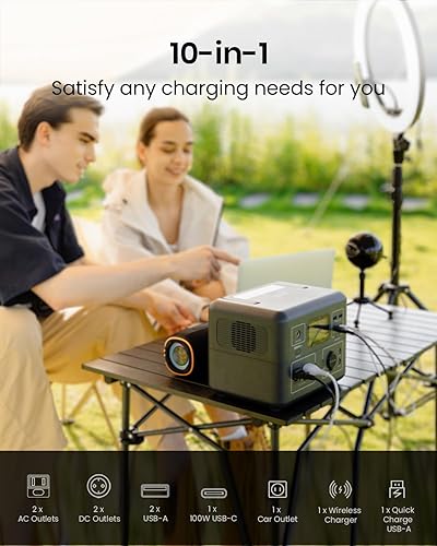 Miniatura 3 de Estación de energía portátil, batería LiFePO4 de 268.8 Wh, 300 W continuo, pico de 600 W, carga rápida de CA, USB-C PD 100 W, ideal para camping,