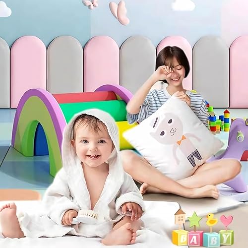 Miniatura 6 de PINJIE Acolchado de pared para niños con autismo, 4 paneles de pared tapizados para cabecero de despegar y pegar, decoración de guardería,