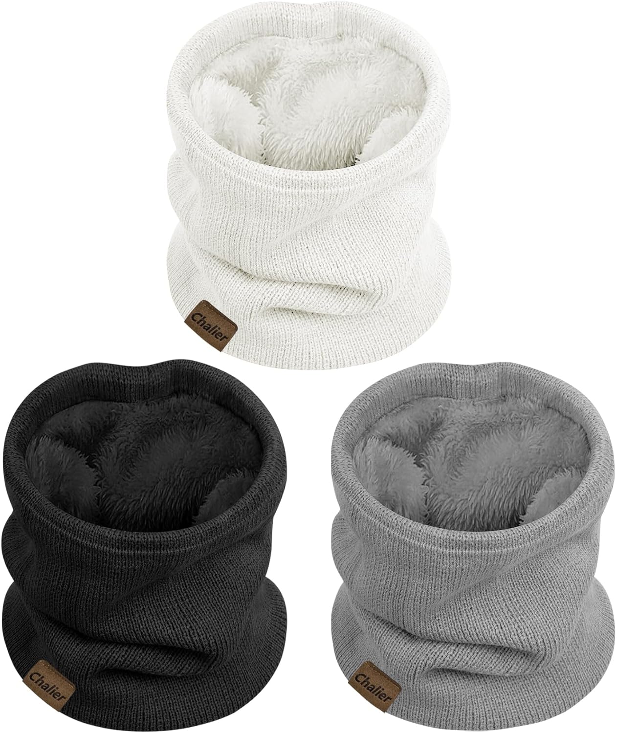 Chalier 3 Pack Neck Warmer for Women Cold Weather Knit Winter Scarf Thick Infinity Neck Gaiter for Men Women