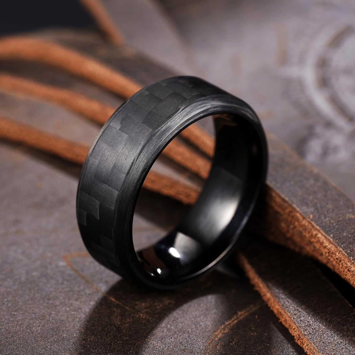 King Will Carbon Fiber Wedding Ring for Men Women-2-8mm Wdith Black/Sliver/Gold/Gray Plated Wedding Band, Titanium Engagement Promise Ring Durable and Comfort Fit Size 7-14