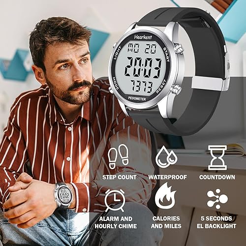 Miniatura 3 de Reloj podómetro para caminar para personas mayores sin Bluetooth, no requiere aplicación, con contador de calorías y números grandes LCD