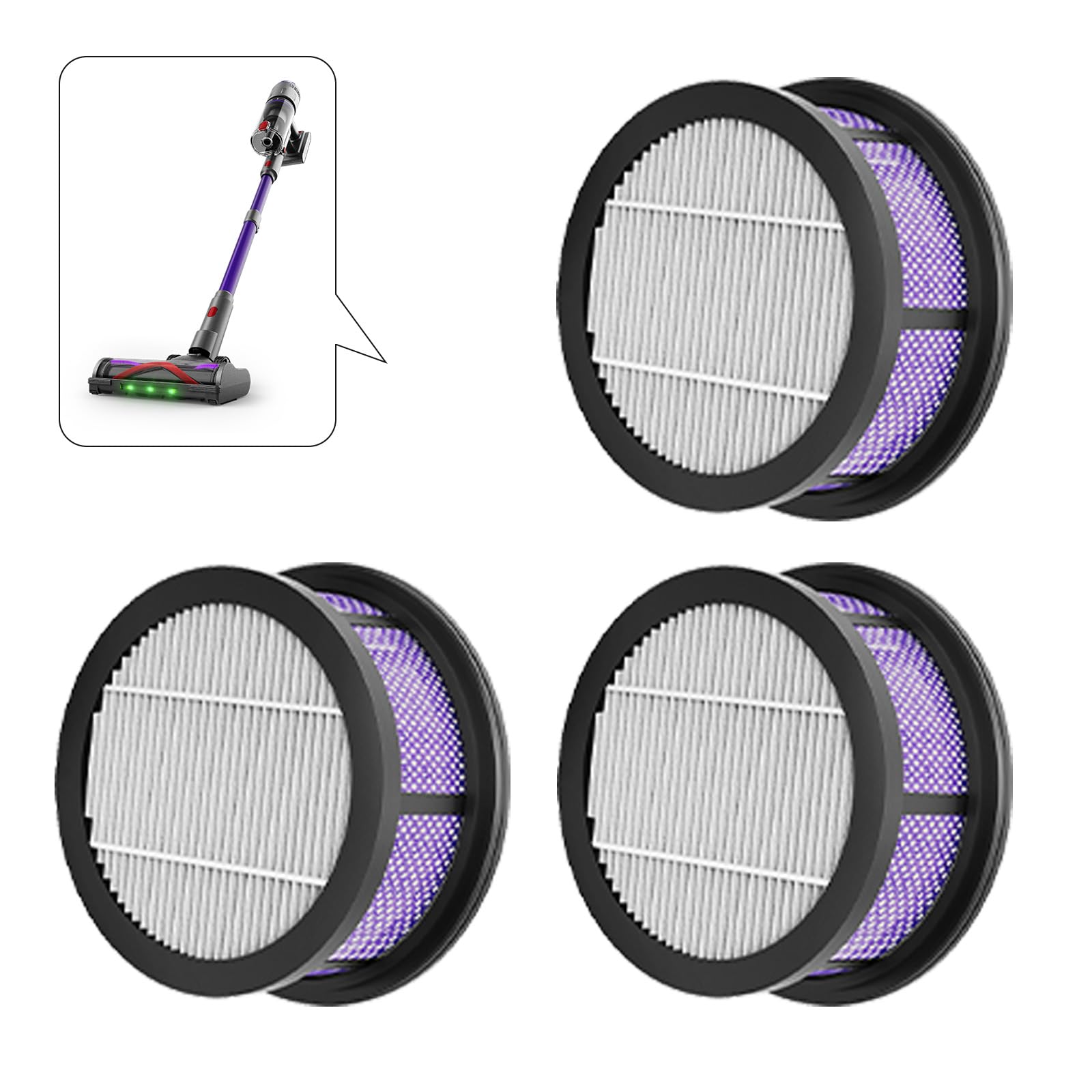 Filtre HEPA (3 pièces) compatible avec l'aspirateur sans fil NOVAX T80, Pro, Flex, Pure, Plus,Detect, Pure G/NOVAX T90 Arc/FURGO Flex V16/FURGO Trim V16(Non inclus)