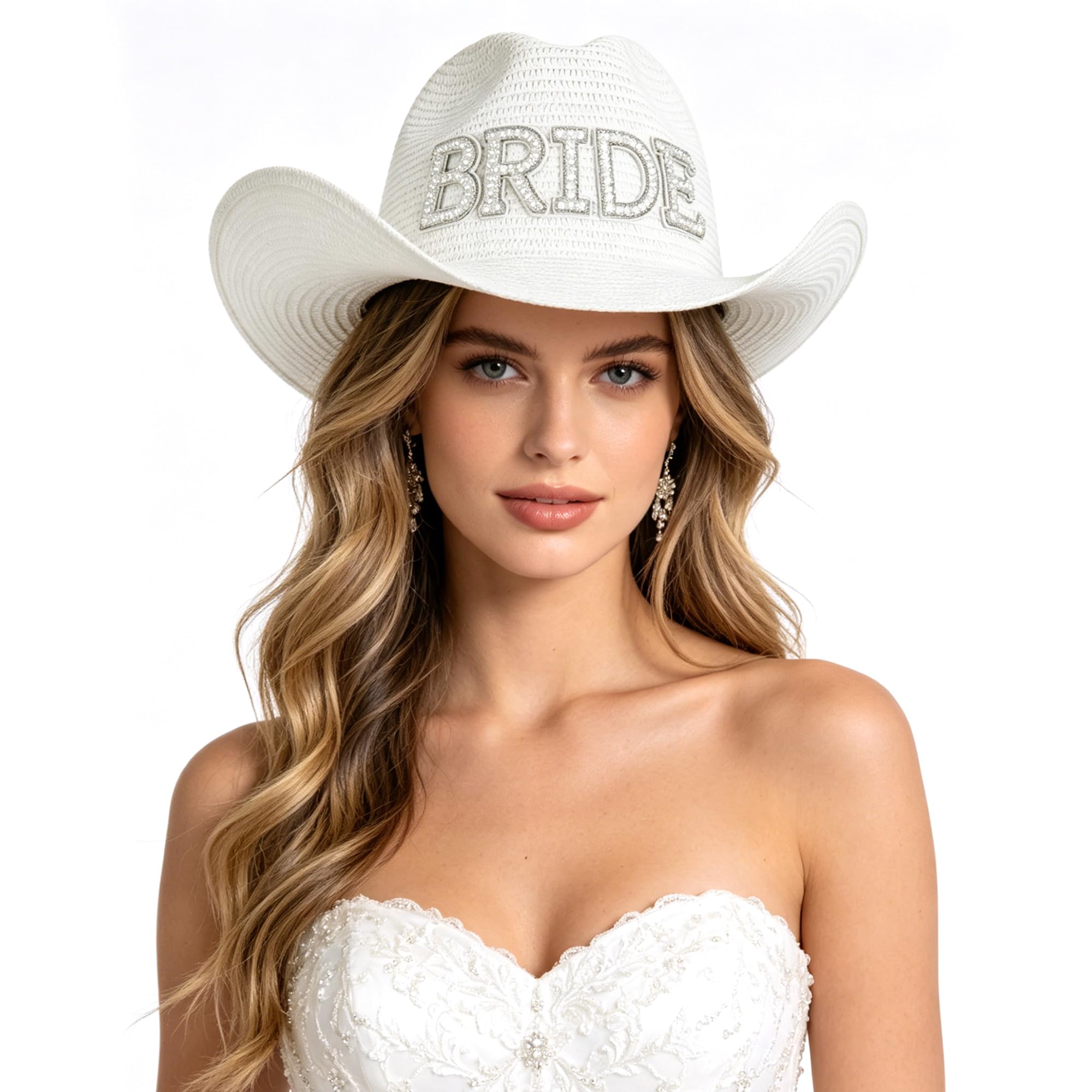 Wedding Bridal Straw Sun Hat Sparkly Rhinestone Pearl BRIDE Outdoor Beach Western Wedding Bridal Shower Cowboy Cowgirl Hat Headwear Bride To Be Hen Party Pool Beach Panama Cap Topee Fedora Gift