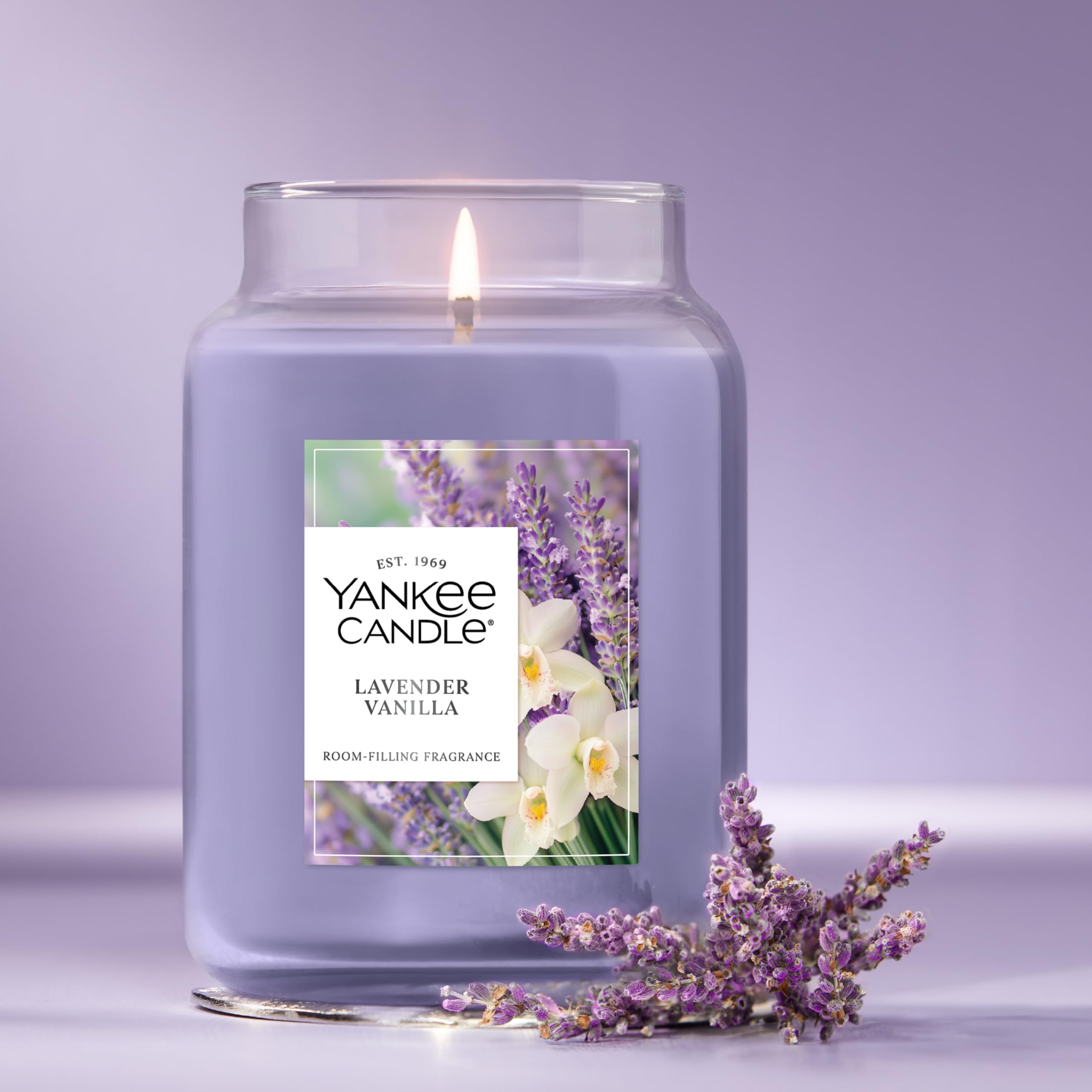 Yankee Candle Large Jar Scented Candle with up to 150 Hour Burn Time, Premium Plant Wax Blend for Consistent Burn, 22 oz Jar Candle with Room Filling Fragrance, Lavender Vanilla