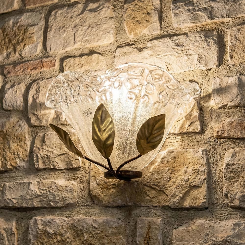 Applique da parete interno in ferro battuto marrone e oro con vetro di murano ambra 1 luce, applique classico, applique in vetro per camera da letto, soggiorno, corridoio, bagno, sala pranzo bon-100