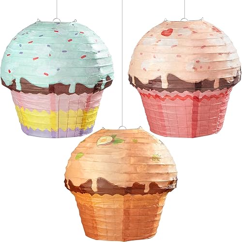 Miniatura 8 de Faroles de papel colgantes para cupcakes de 12 pulgadas, faroles de papel colgantes en forma de dona, decoración de fiesta, postre de dona,