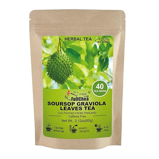 FullChea - Soursop Leaves Tea Bags, 40 Teabags - Premium Soursop Graviola Leaves - Hojas De Guanabana Tea - Non-GMO - Caffeine-free - Improve Digestion, Support Healthy Skin & Sleep