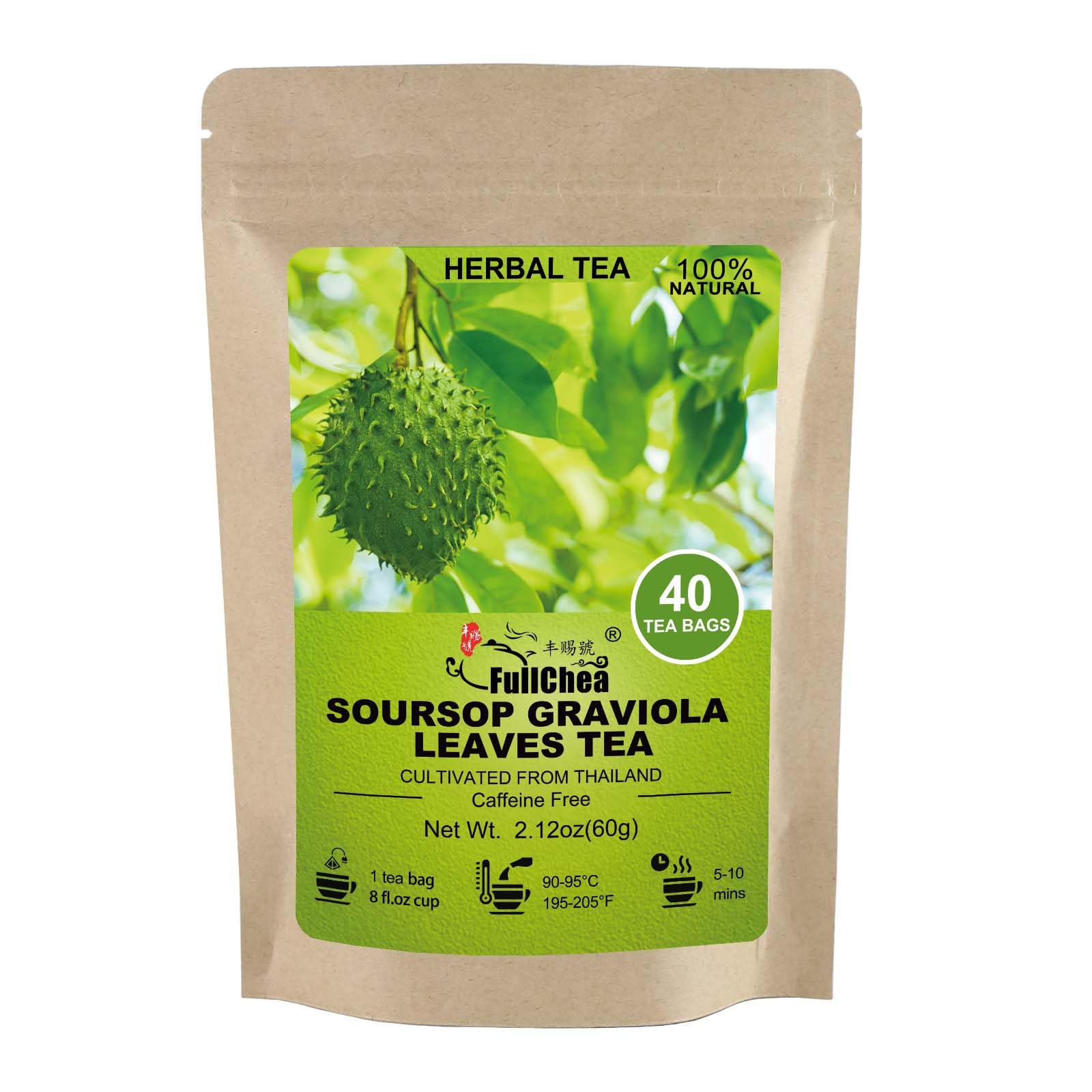 FullChea - Soursop Leaves Tea Bags, 40 Teabags - Premium Soursop Graviola Leaves - Hojas De Guanabana Tea - Non-GMO - Caffeine-free - Improve Digestion, Support Healthy Skin & SleepFullChea - Soursop Leaves Tea Bags, 40 Teabags - Pr…