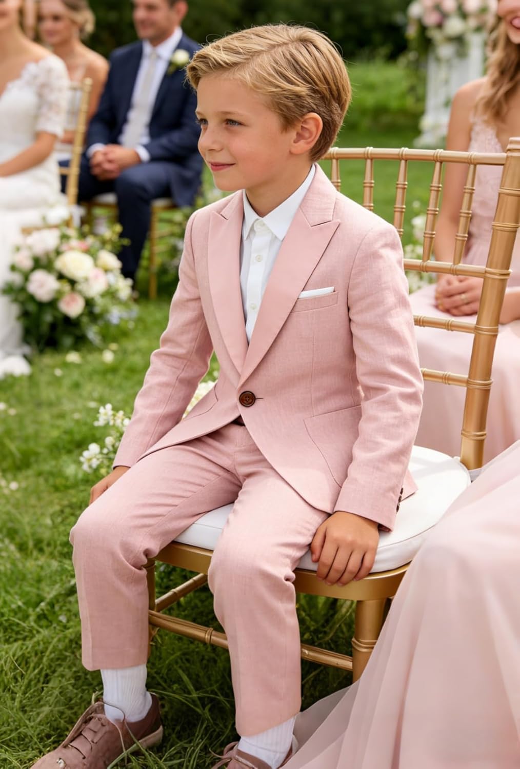 Kids Linen Suits for Toddler Boy 2 Piece Slim Fit Summer Outfit for Teen Casual Beach Wedding Tuxedo Jacket Pants Set