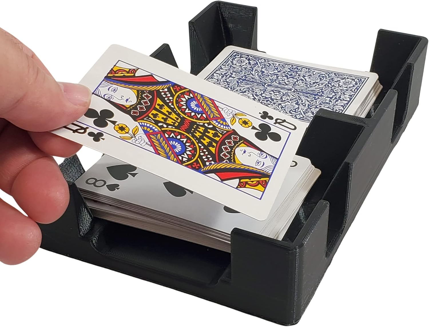 Two Deck Plastic Playing Card Tray, Holds 1 Deck on Each Side - Non-Swivel Design with Felt on Bottom - Used for Draw/Discard Games - Made in USA (Black)