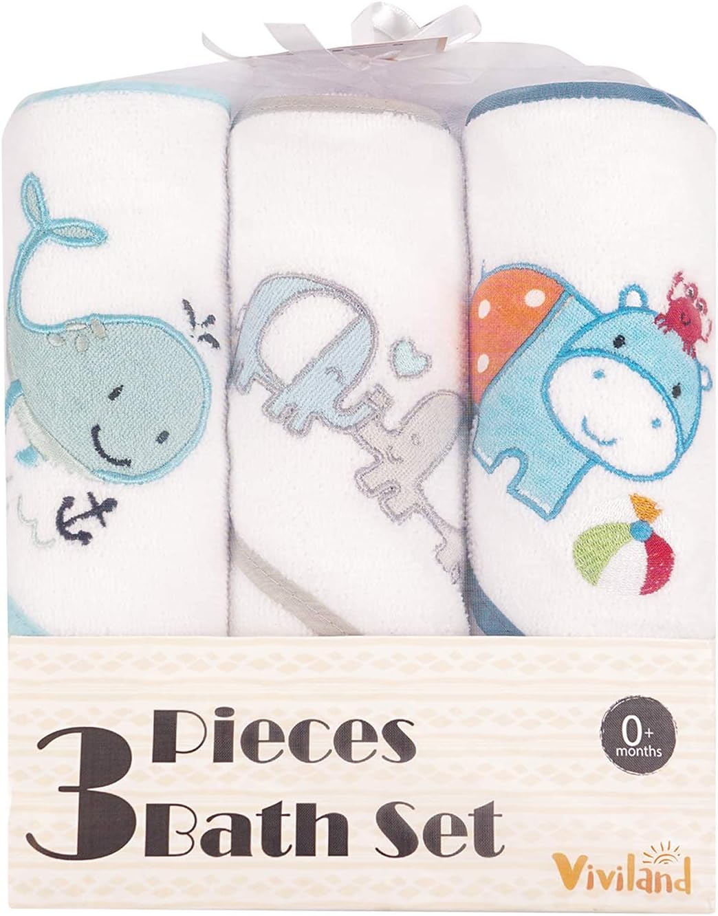 Viviland Baby Hooded Bath Towel 3pack, Baby Bath Towel with Strong Absorption, Baby Gifts for Newborn Girls and Boys, Natural Baby Towel Perfect for Infant, Whale/Elephant/Cattle : Baby